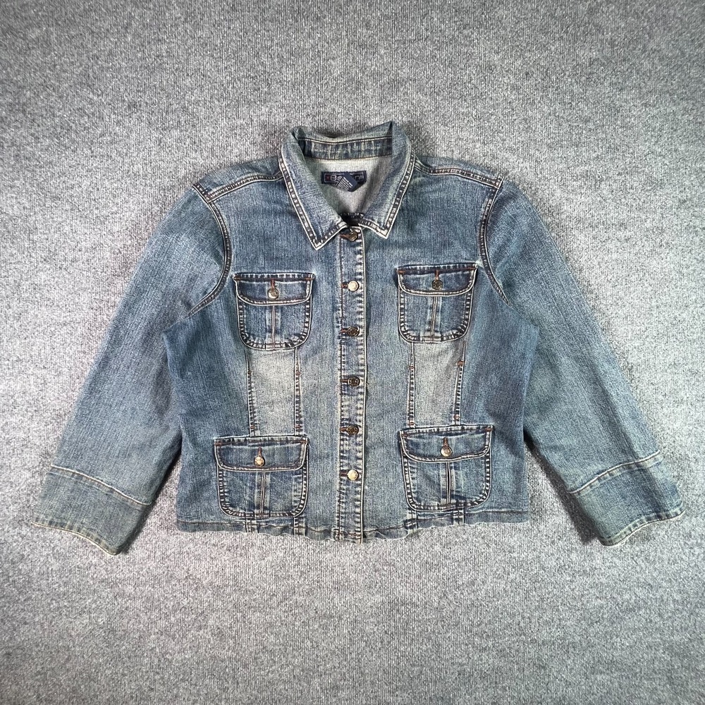 Vintage Baccini Trucker Jacket Women's XL Blue Cotton Denim Western Stretch